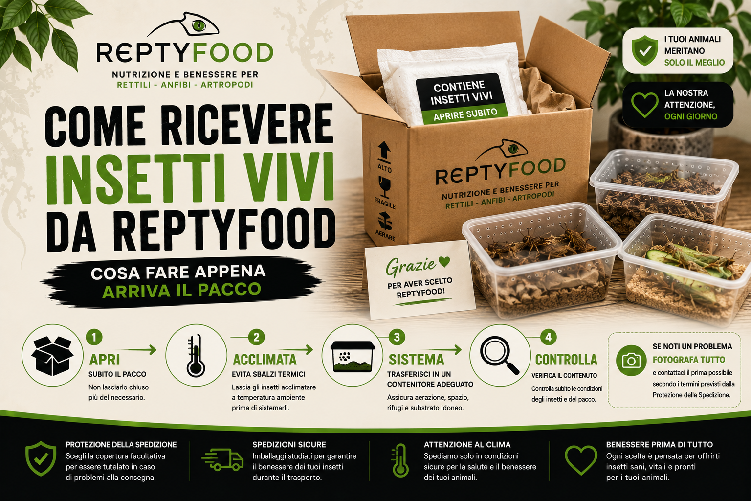Come ricevere insetti vivi da ReptyFood: cosa fare appena arriva il pacco