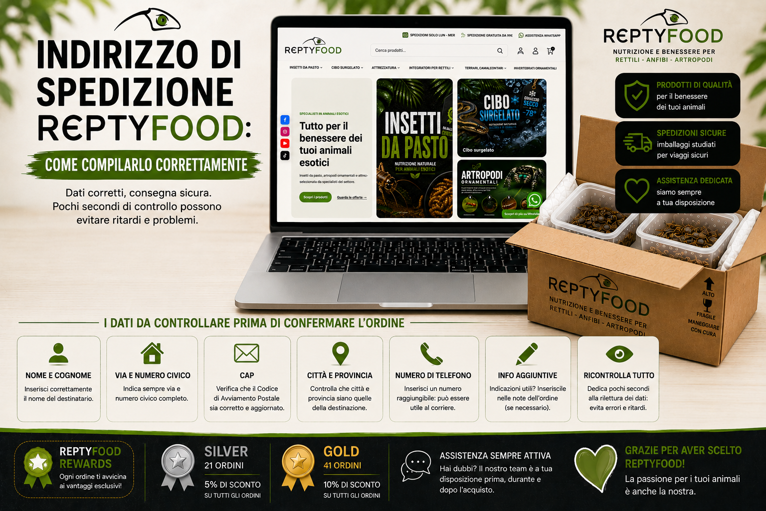 Indirizzo di spedizione ReptyFood compilato correttamente