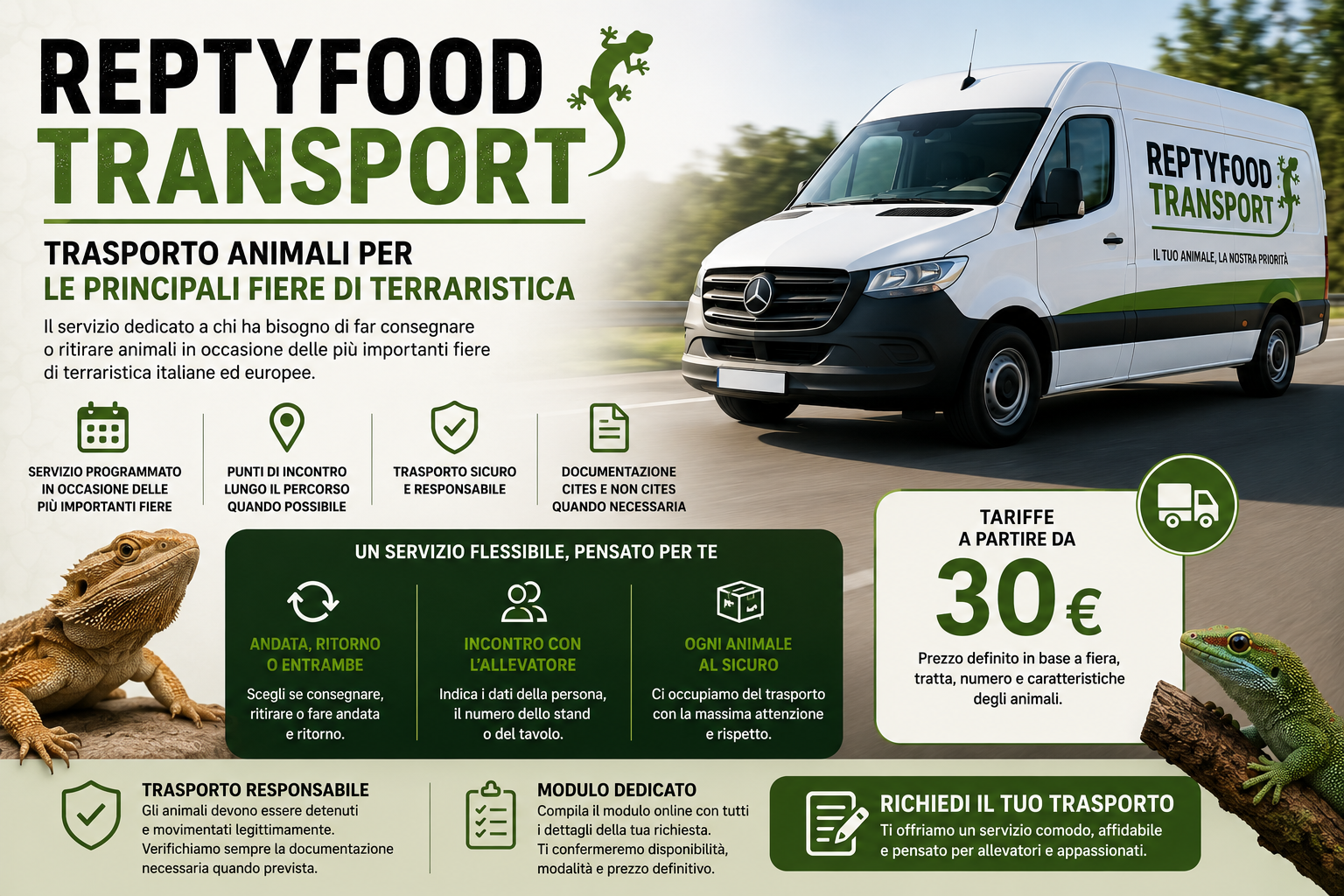 Trasporto animali fiere terraristica ReptyFood Transport