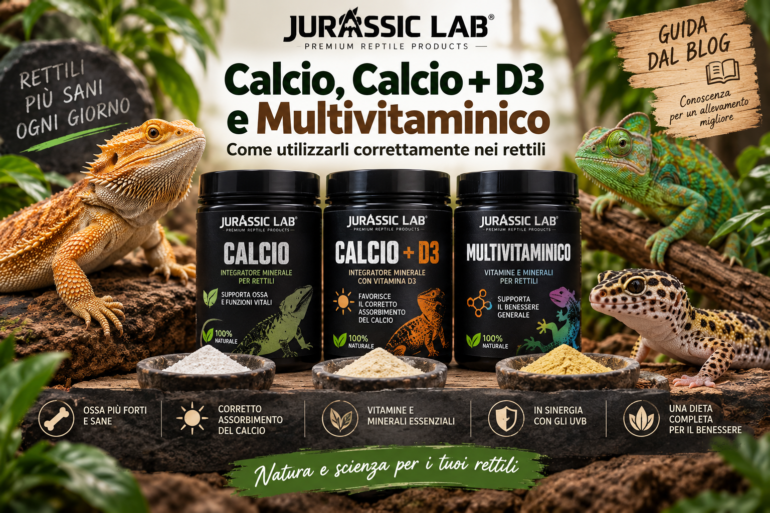 Calcio, Calcio + D3 e Multivitaminico per Rettili: Come Utilizzarli Correttamente